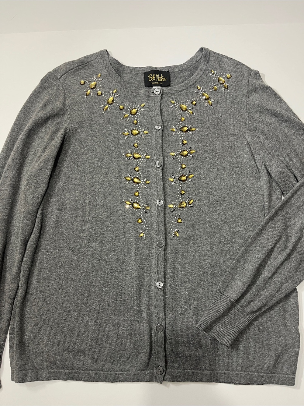 Bob Mackie Gray Cardigan with Gold Jewel Accents
